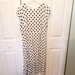 LOFT white and black polka dot midi dress